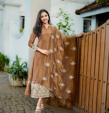Elegant Brown Anarkali Kurta Set for Women Festive & Party Wear