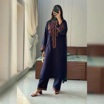 Designer Blue Embroidered Kurta Set Modern Indian Fashion