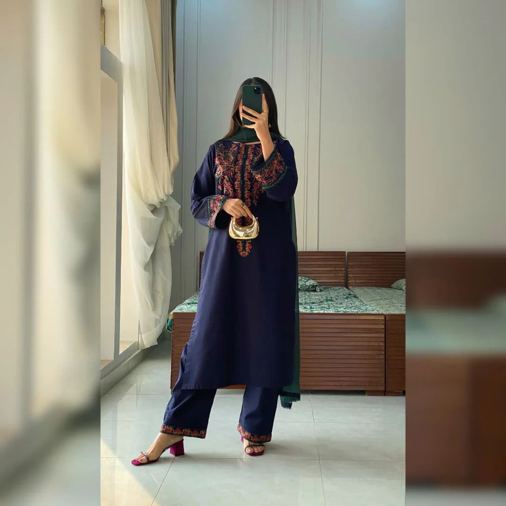 Designer Blue Embroidered Kurta Set Modern Indian Fashion
