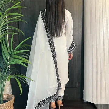 Elegant White & Black Embroidered Saree for Women