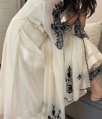 Elegant White Embroidered Anarkali Kurti Set for Women