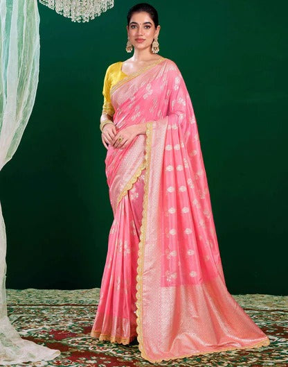 Wedding Wear Baby Pink Color Banarasi Silk Saree