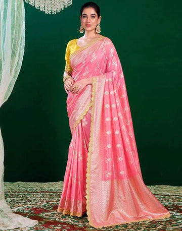Wedding Wear Baby Pink Color Banarasi Silk Saree