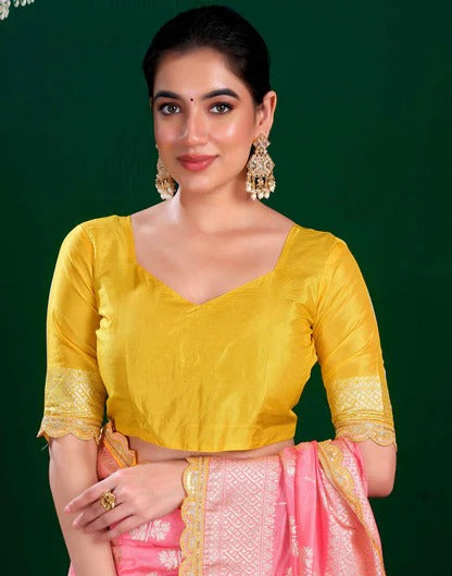 Wedding Wear Baby Pink Color Banarasi Silk Saree