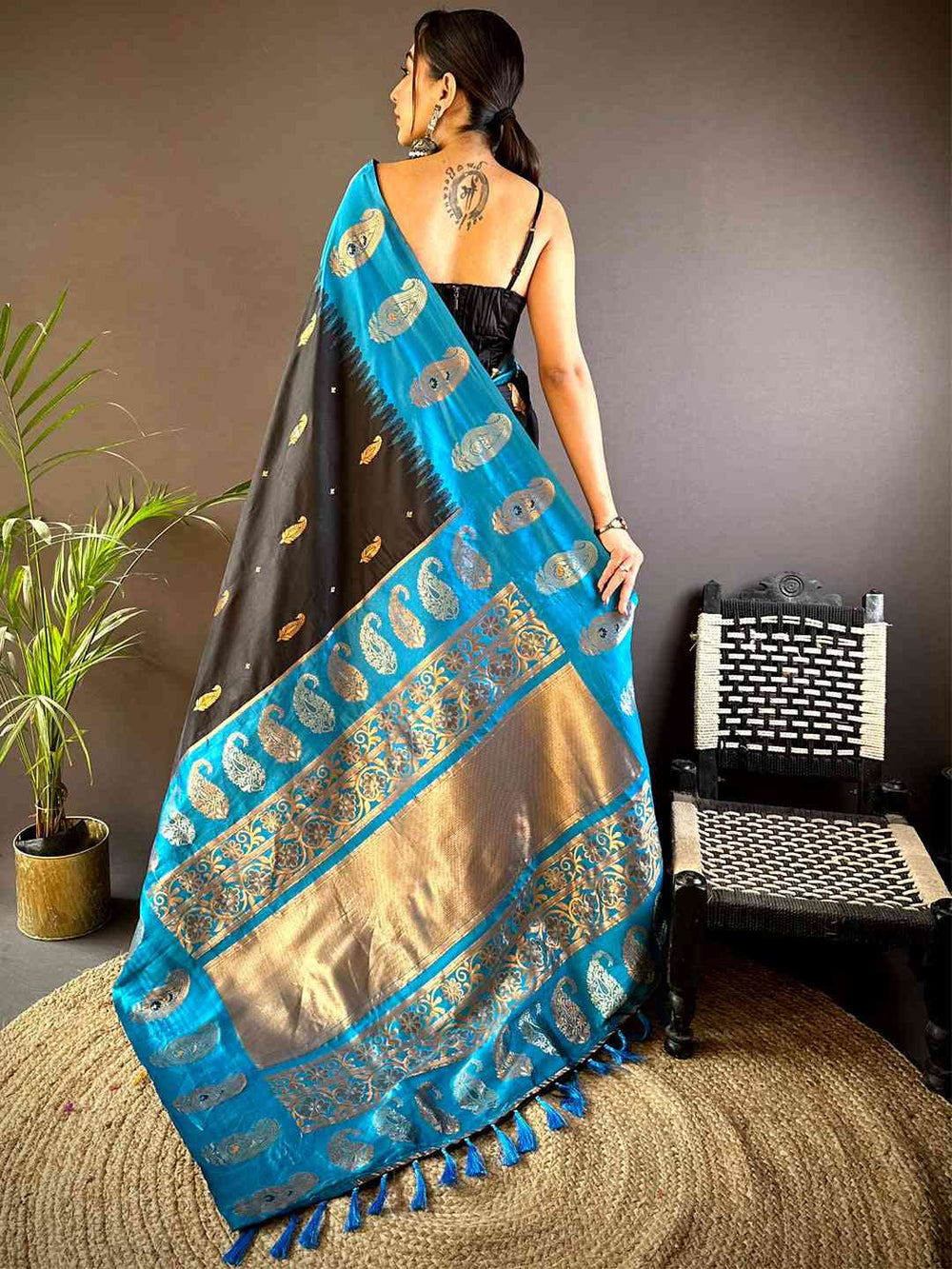 Wedding Wear Balck Color Soft Silk Saree