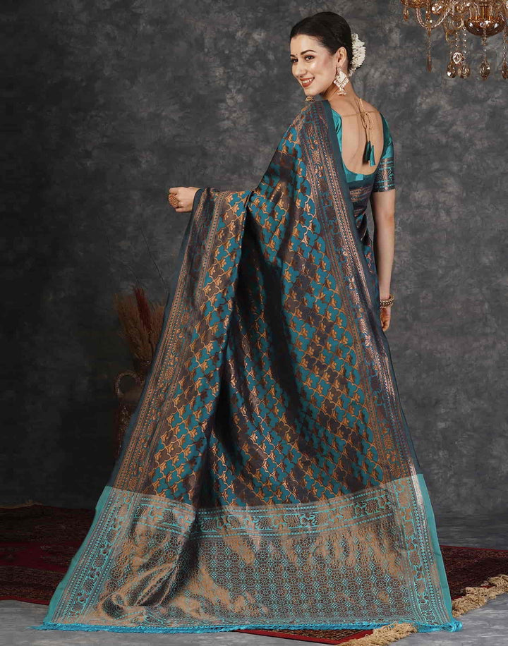 Wedding Wear Blue Color Banarasi Silk Woven Saree