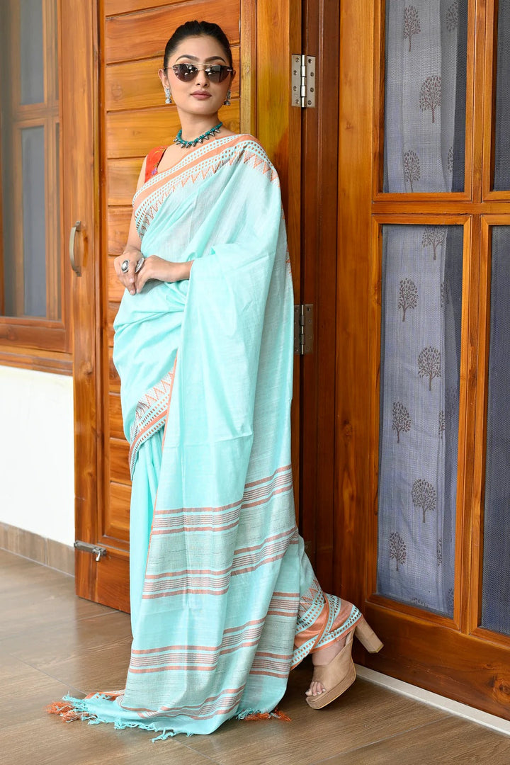 Wedding Wear Blue Color Maheshwari Handloom Saree