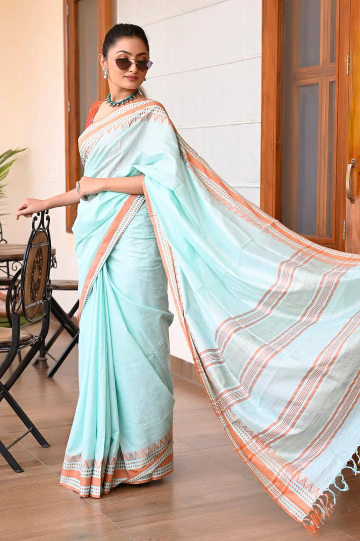 Wedding Wear Blue Color Maheshwari Handloom Saree