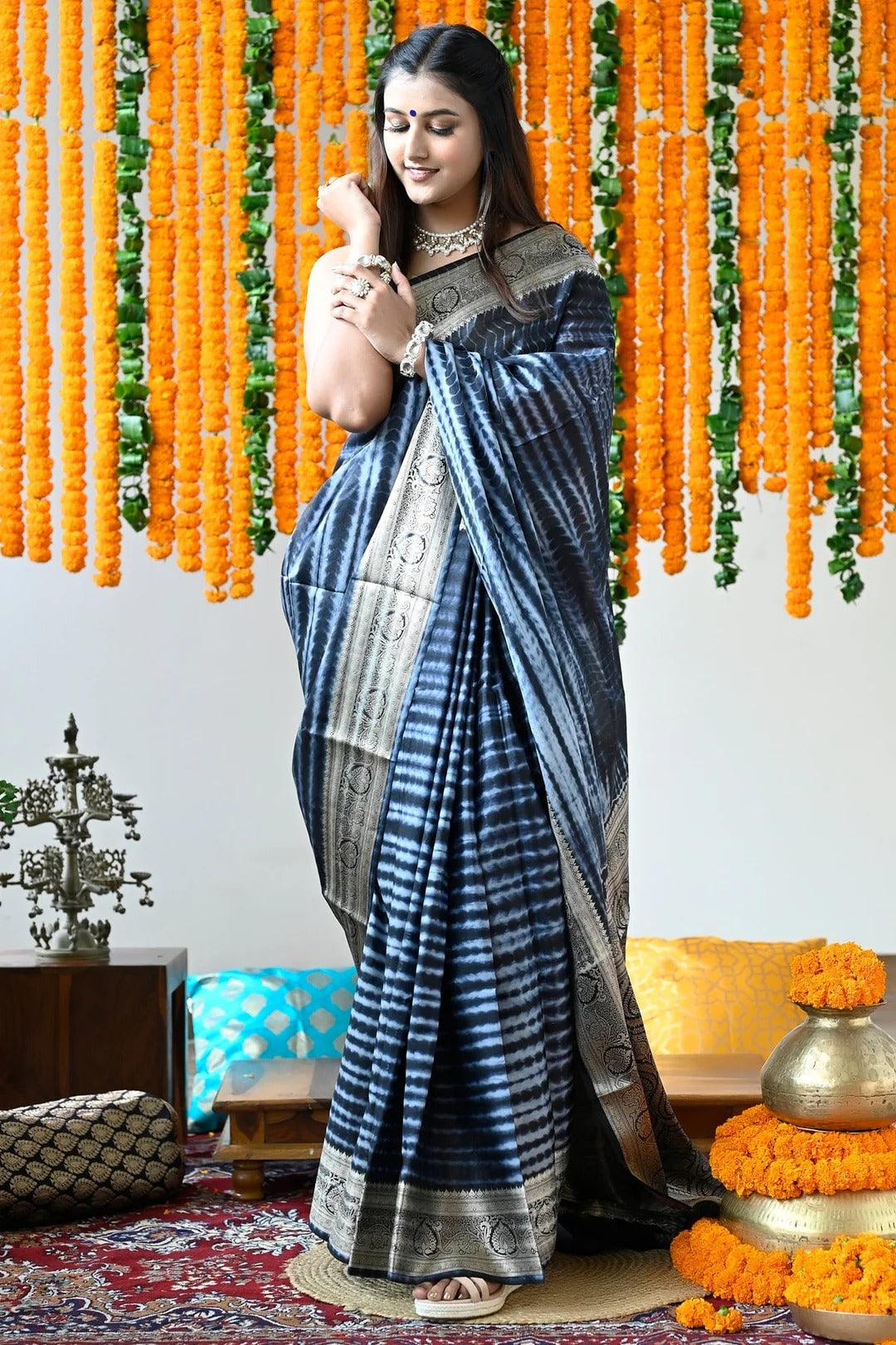 Wedding Wear Blue Color Soft Silk Handloom Saree