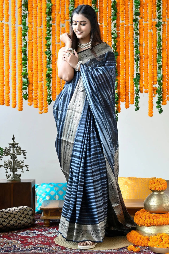 Wedding Wear Blue Color Soft Silk Handloom Saree
