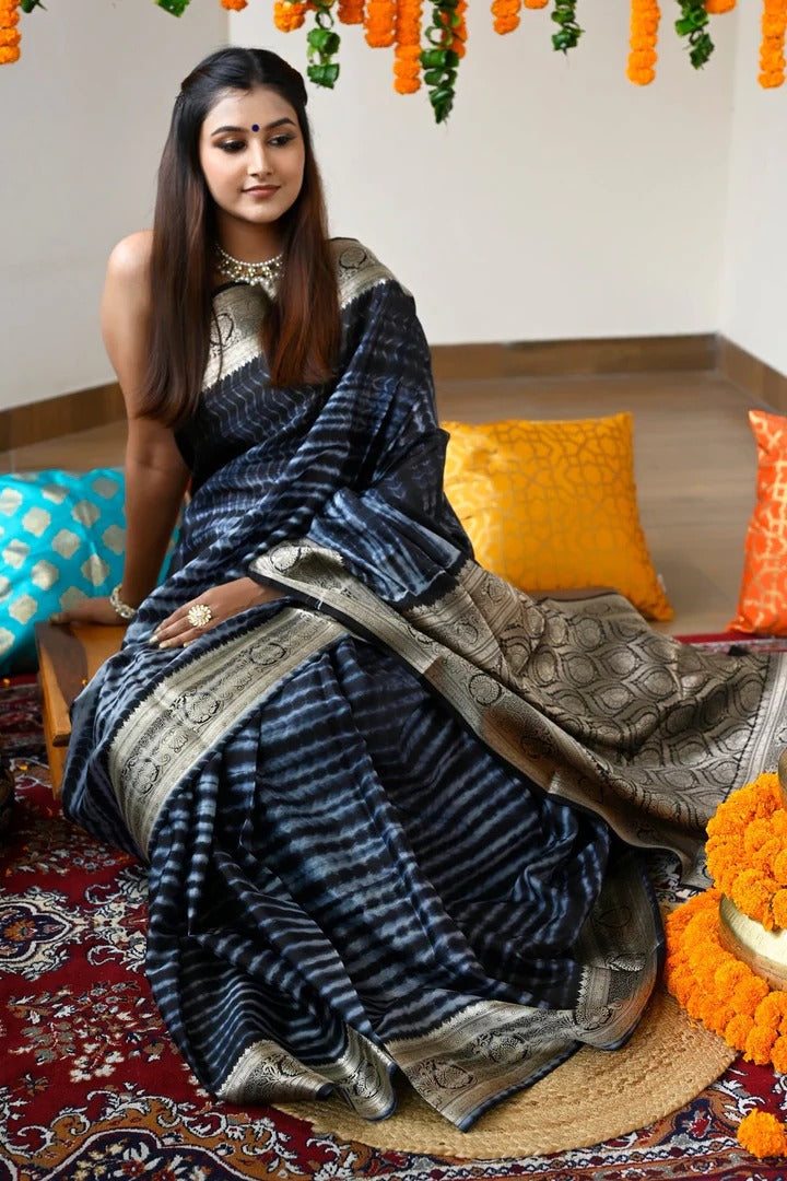 Wedding Wear Blue Color Soft Silk Handloom Saree