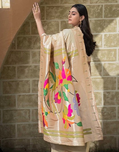 Wedding Wear Cream Color Banarasi Silk Saree