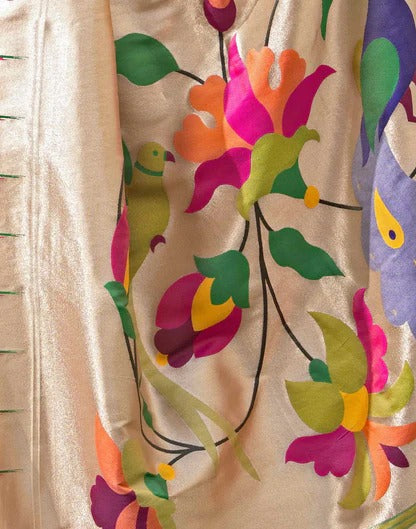 Wedding Wear Cream Color Banarasi Silk Saree