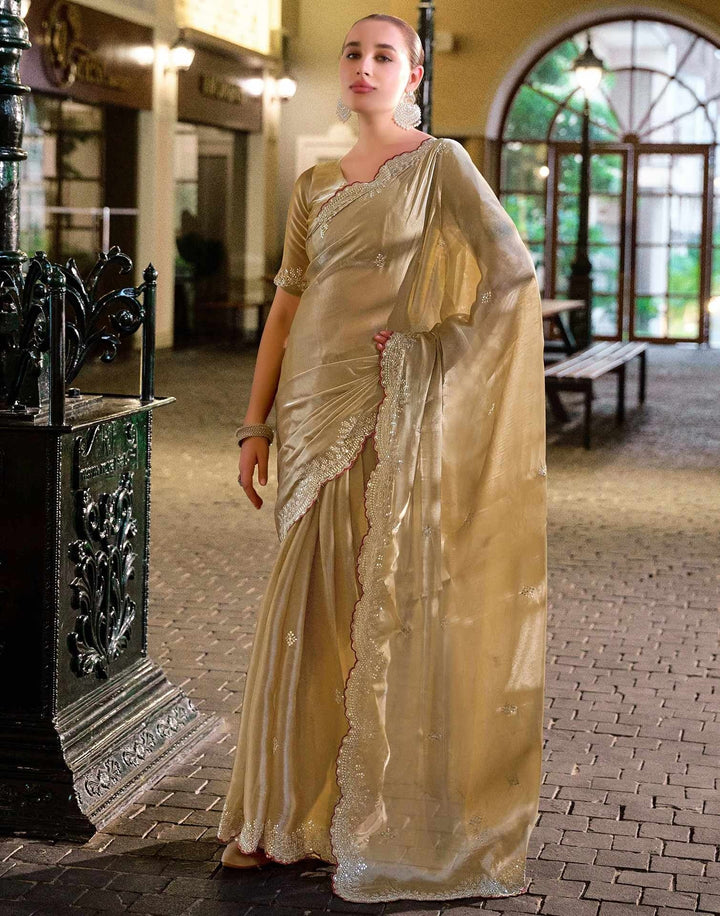 Wedding Wear Dark Beige Color Soft Silk Sequence Embroidery Saree