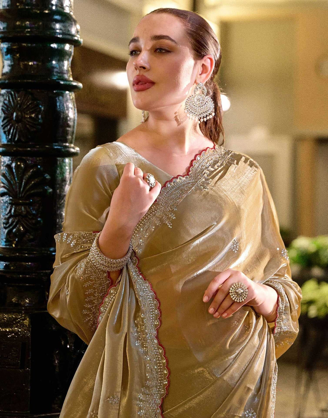 Wedding Wear Dark Beige Color Soft Silk Sequence Embroidery Saree
