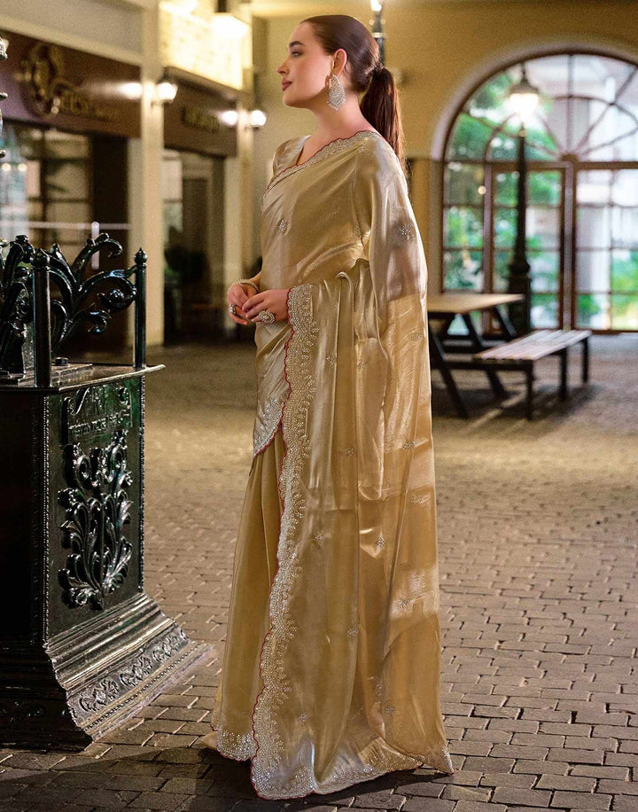 Wedding Wear Dark Beige Color Soft Silk Sequence Embroidery Saree