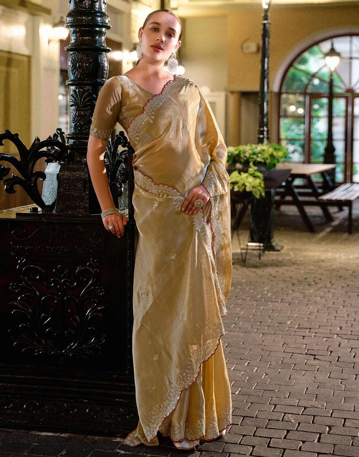Wedding Wear Dark Beige Color Soft Silk Sequence Embroidery Saree