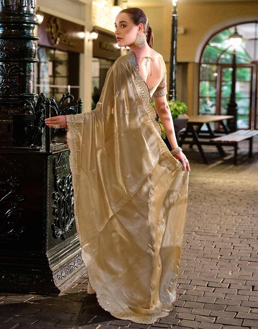 Wedding Wear Dark Beige Color Soft Silk Sequence Embroidery Saree