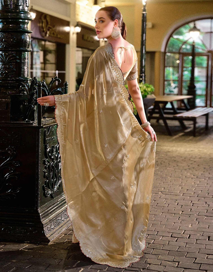 Wedding Wear Dark Beige Color Soft Silk Sequence Embroidery Saree