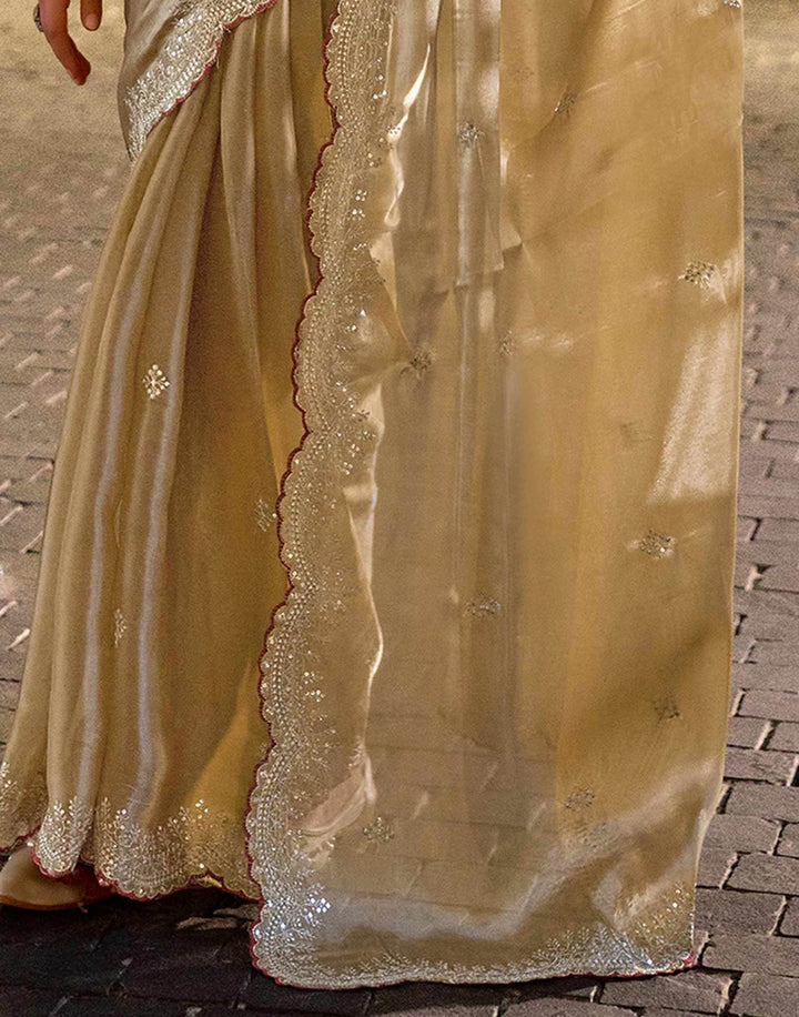 Wedding Wear Dark Beige Color Soft Silk Sequence Embroidery Saree