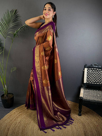 Wedding Wear Gold Color Zari Border Soft Silk Saree