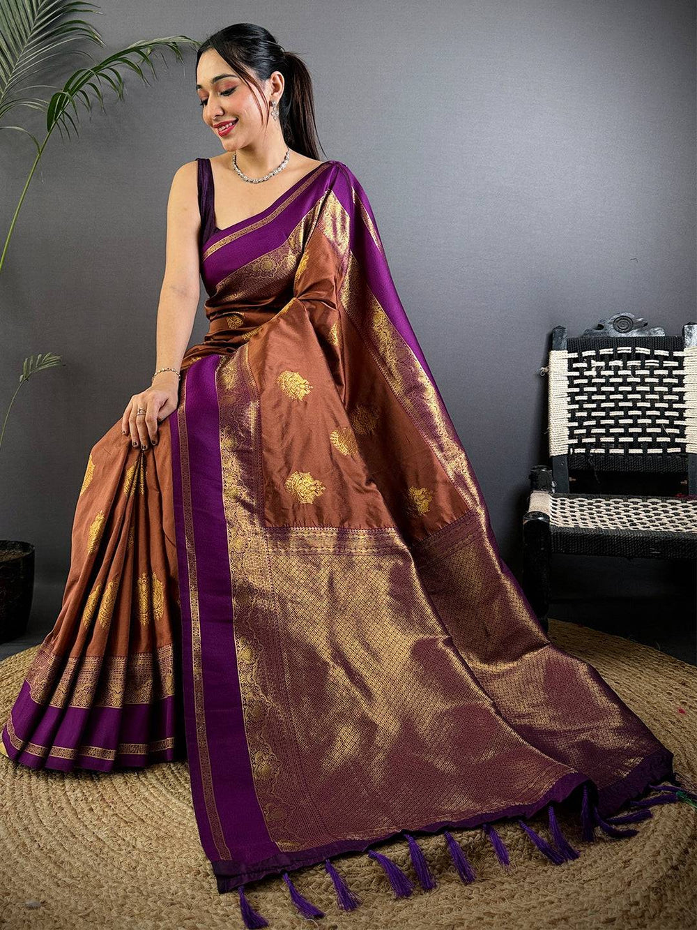 Wedding Wear Gold Color Zari Border Soft Silk Saree