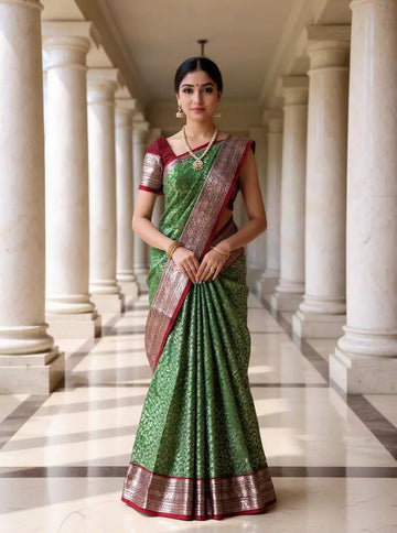 Wedding Wear Green Color Banarasi Silk Sarees