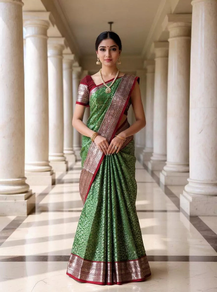 Wedding Wear Green Color Banarasi Silk Sarees
