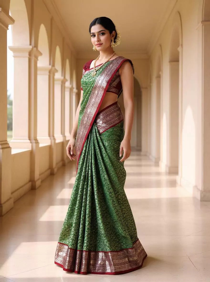 Wedding Wear Green Color Banarasi Silk Sarees