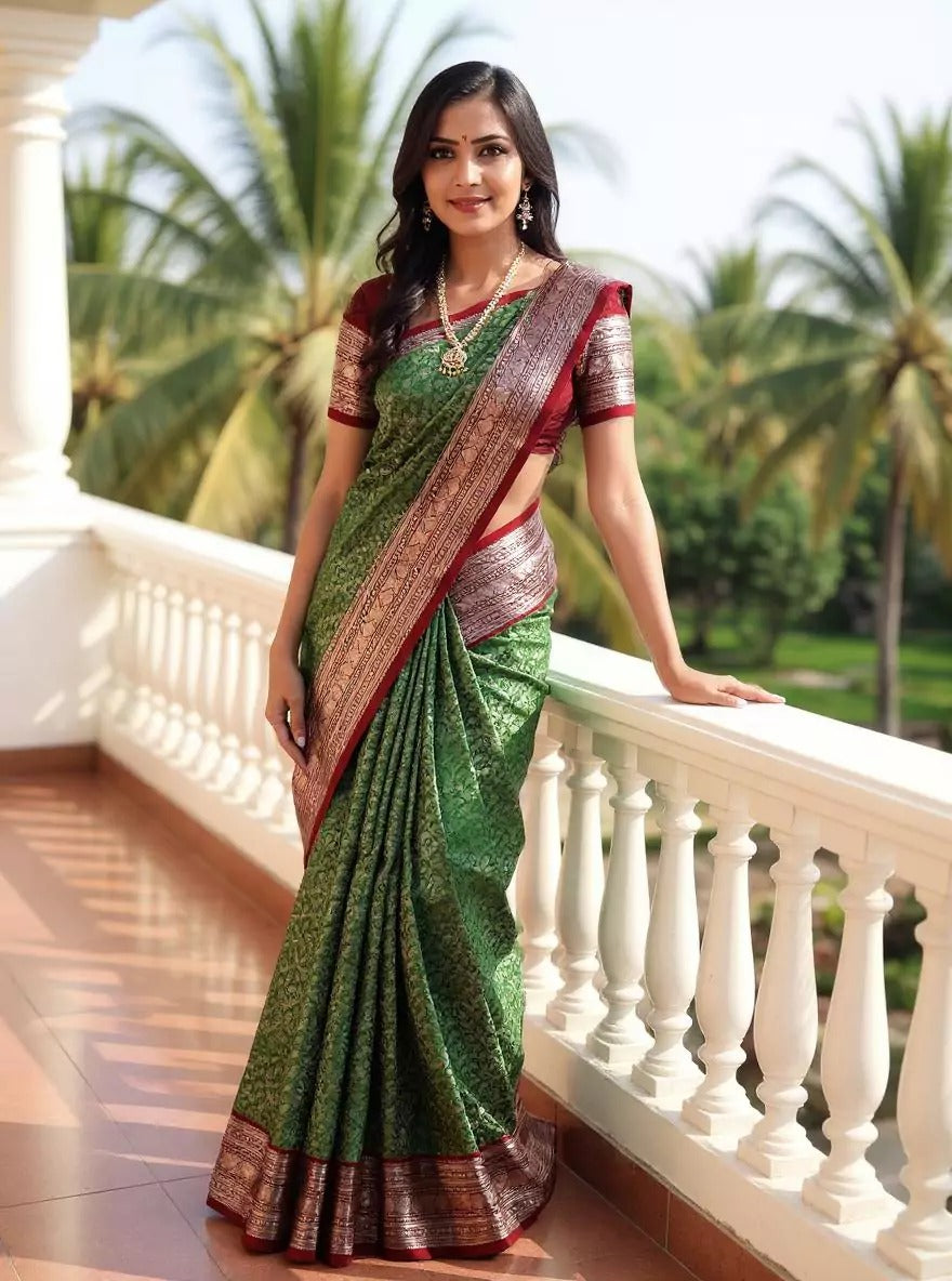 Wedding Wear Green Color Banarasi Silk Sarees
