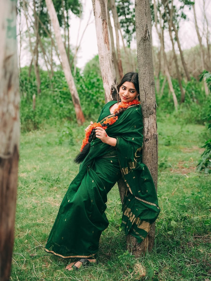 Wedding Wear Green Color Maheshwari Silk Saree