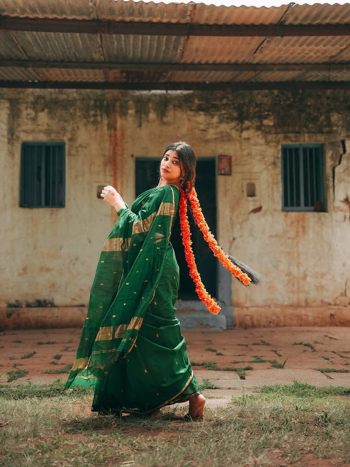 Wedding Wear Green Color Maheshwari Silk Saree