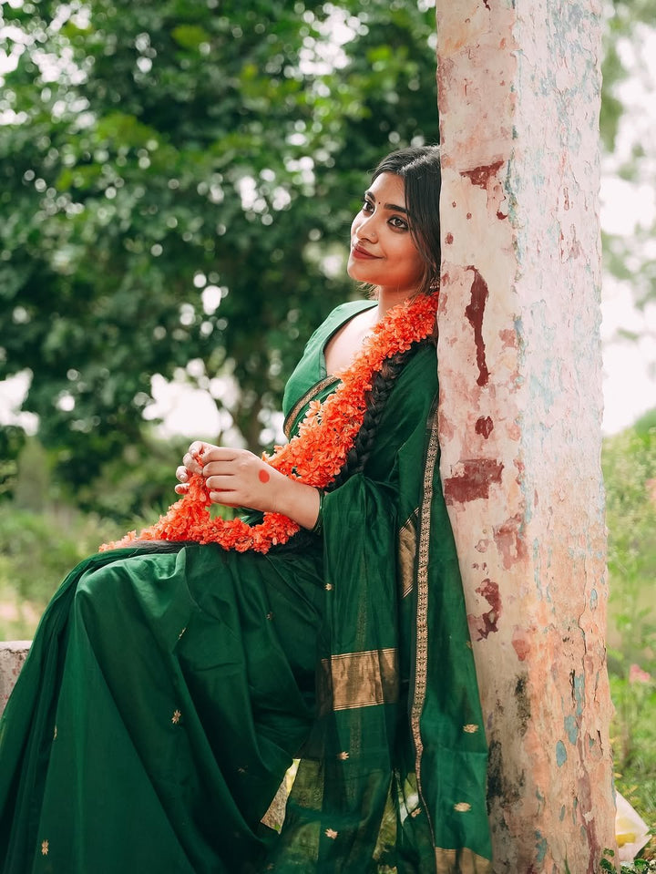 Wedding Wear Green Color Maheshwari Silk Saree