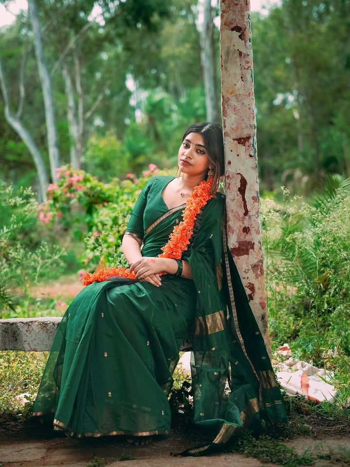 Wedding Wear Green Color Maheshwari Silk Saree