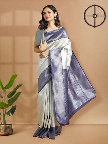 Wedding Wear Grey Color Soft Silk Saree