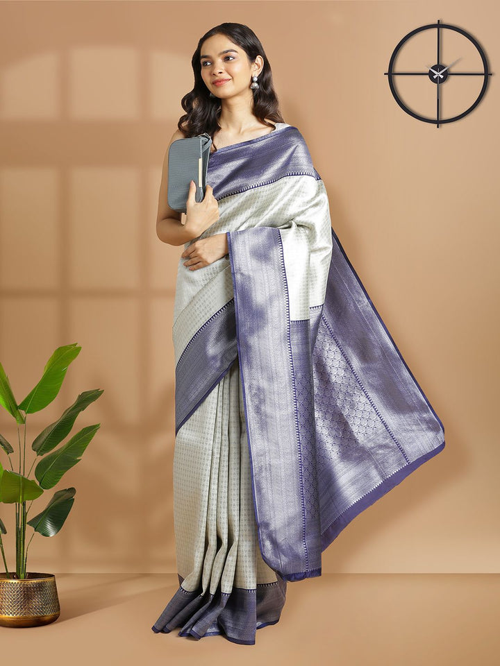 Wedding Wear Grey Color Soft Silk Saree