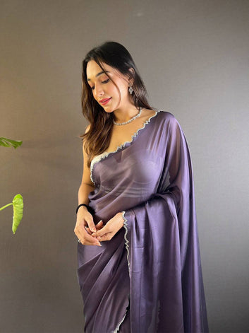 Wedding Wear Lavender Color Banarasi Soft Silk Saree