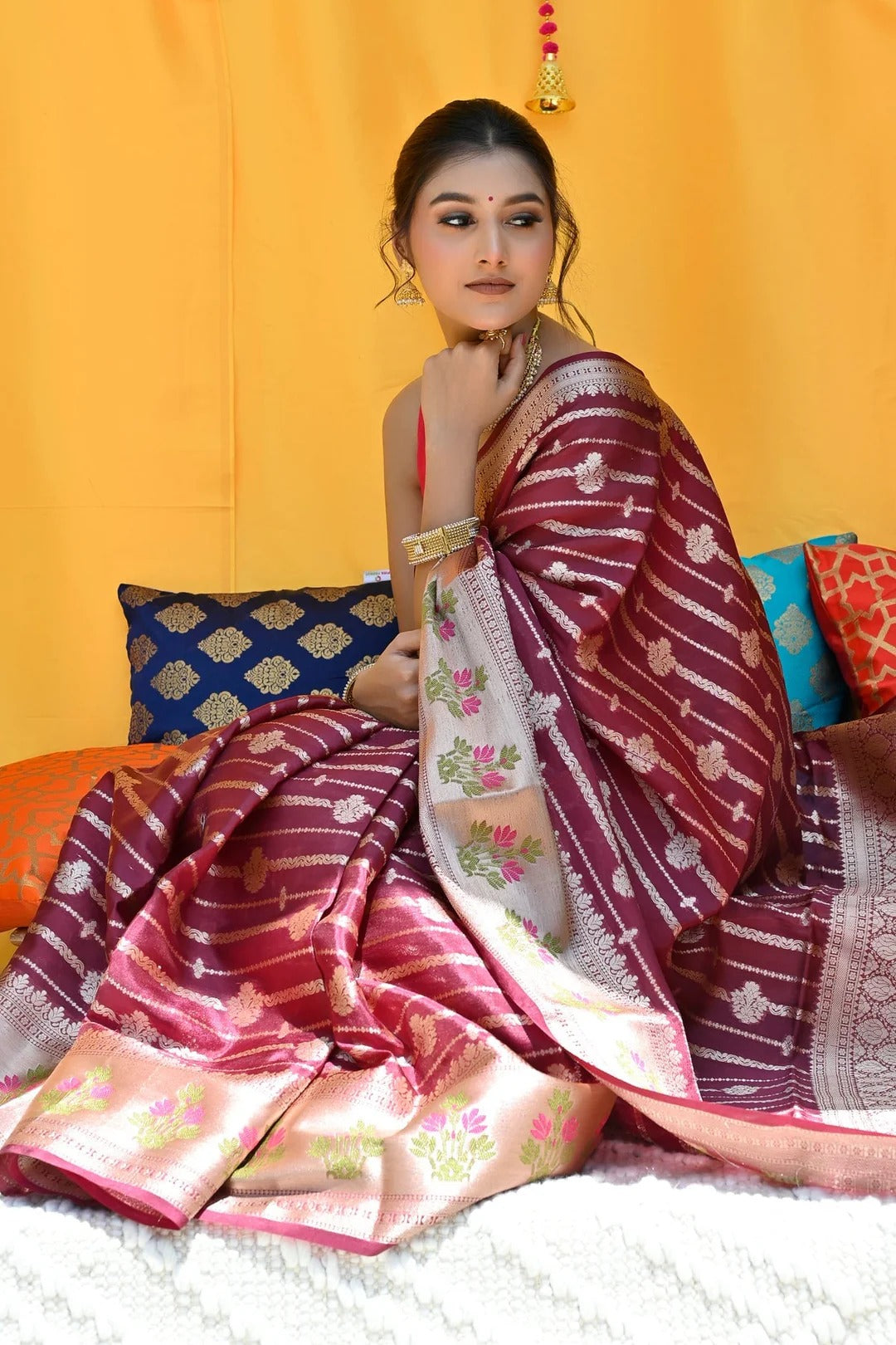 Wedding Wear Maroon And Gold Color Soft Silk Handloom Saree