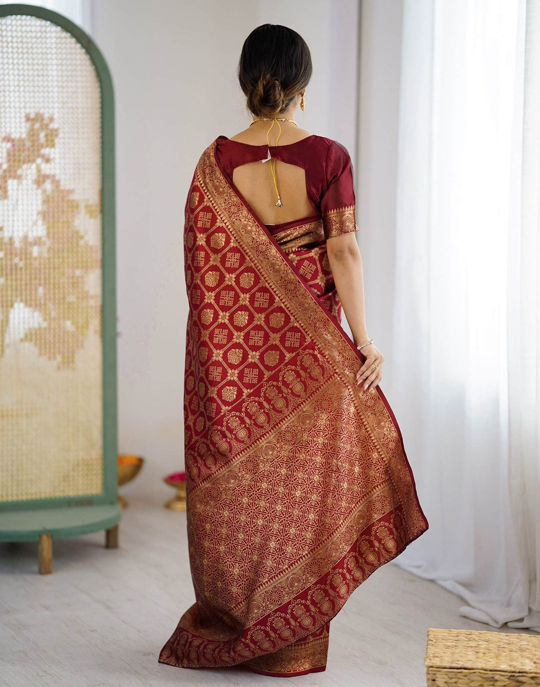 Wedding Wear Maroon Color Soft Silk Woven Saree