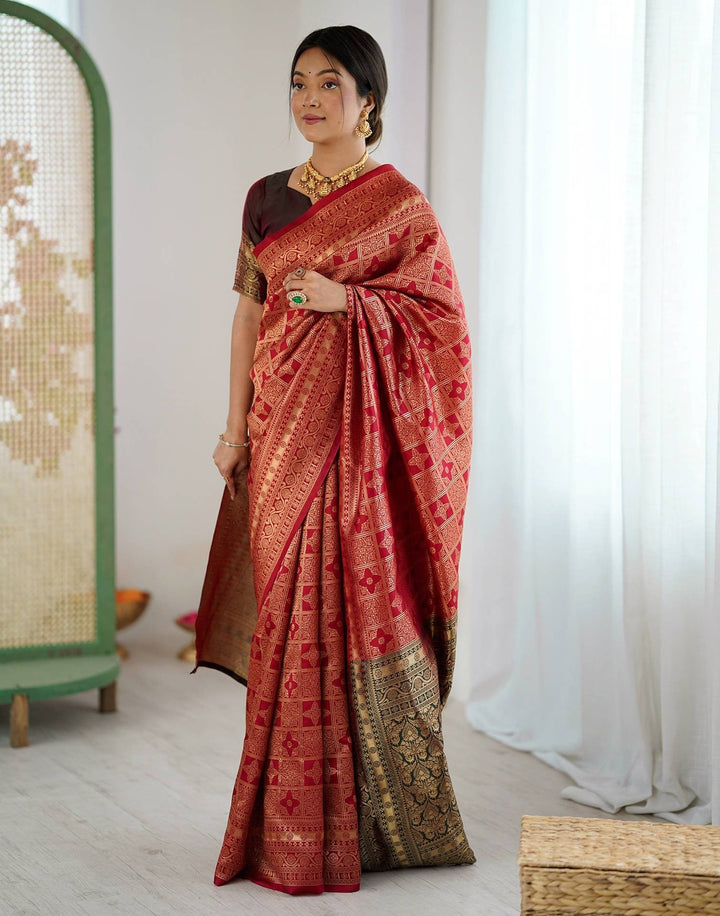 Wedding Wear Maroon Color Soft Silk Woven Saree