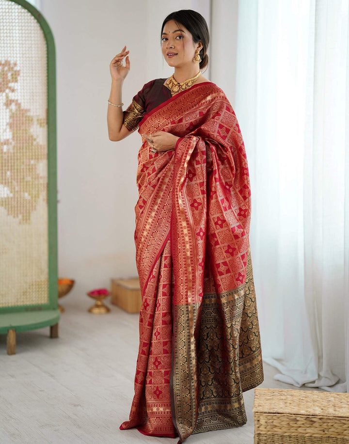 Wedding Wear Maroon Color Soft Silk Woven Saree