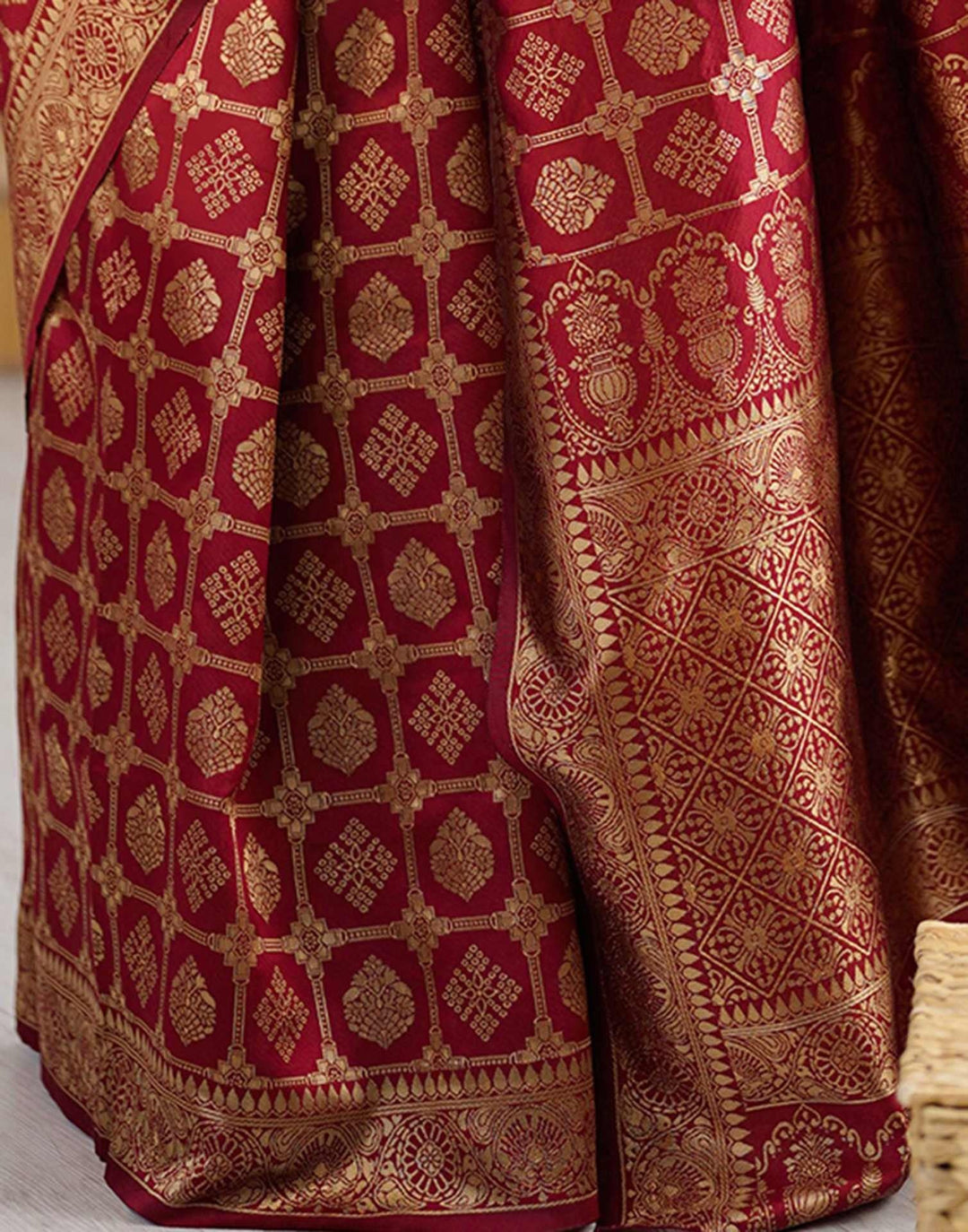 Wedding Wear Maroon Color Soft Silk Woven Saree