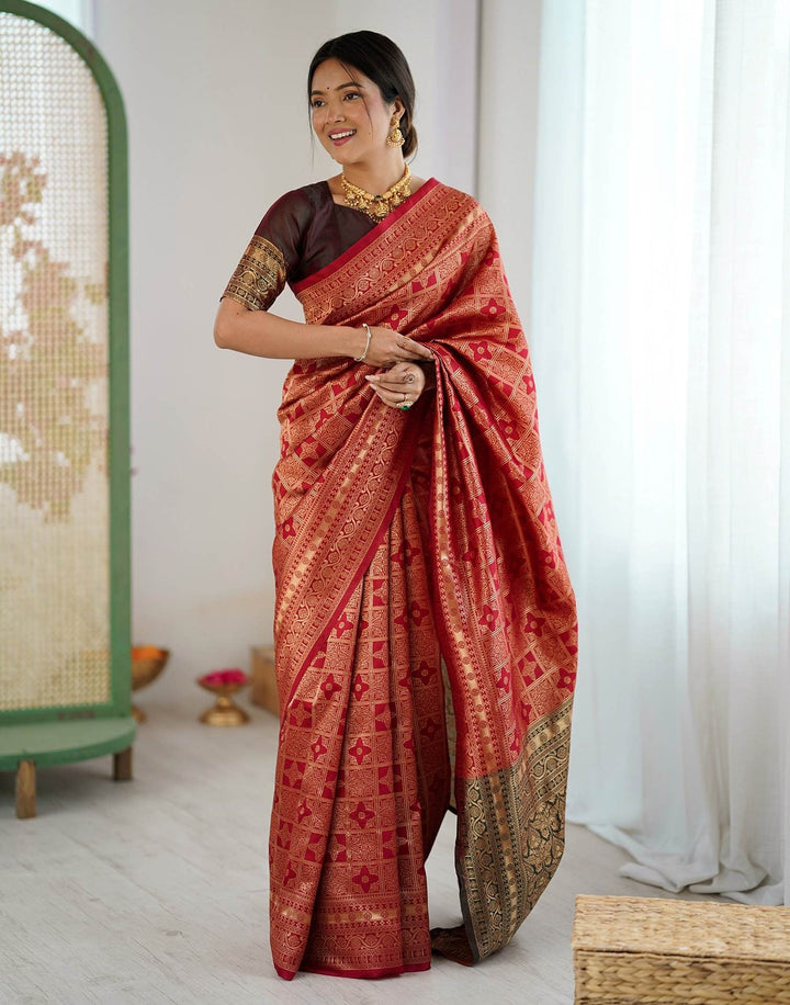 Wedding Wear Maroon Color Soft Silk Woven Saree