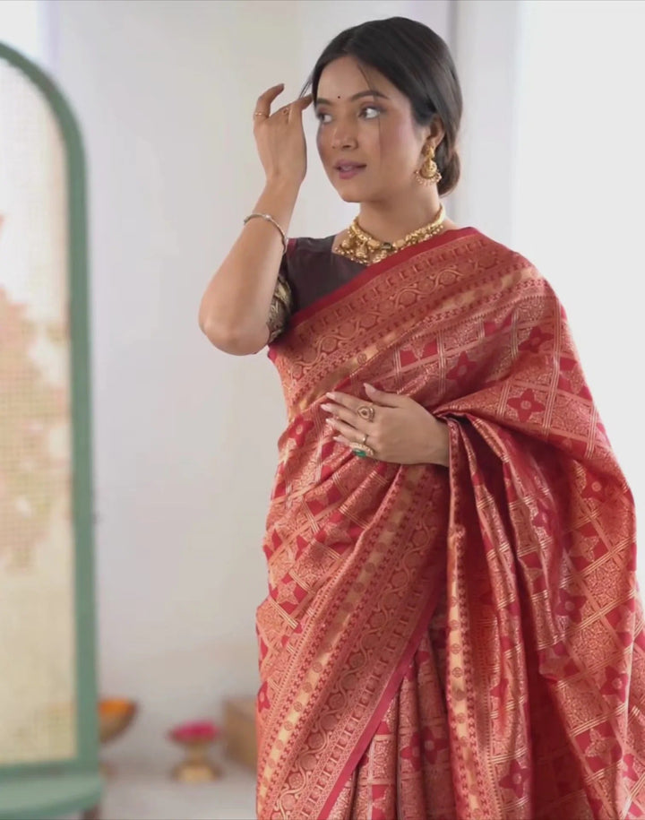 Wedding Wear Maroon Color Soft Silk Woven Saree