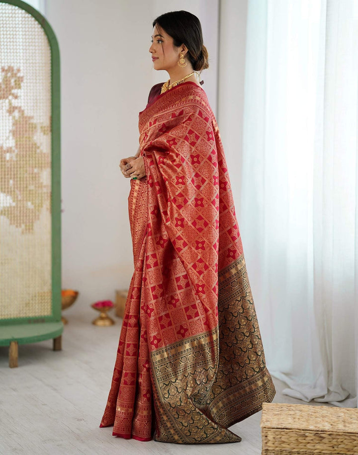 Wedding Wear Maroon Color Soft Silk Woven Saree