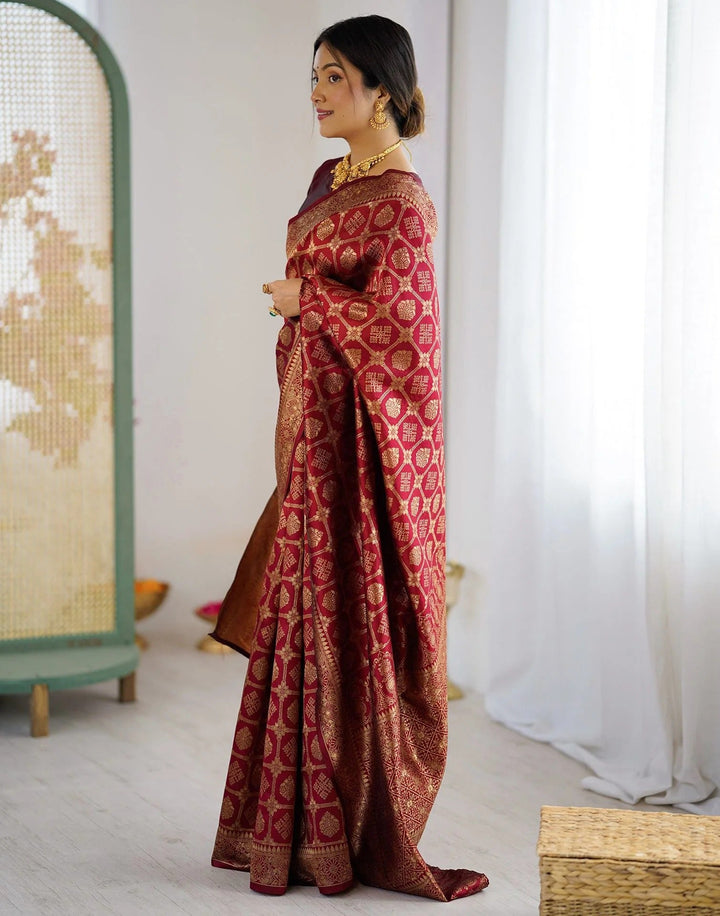 Wedding Wear Maroon Color Soft Silk Woven Saree