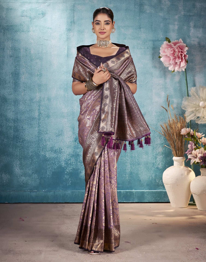 Wedding Wear Mauve Color Soft Silk Woven Saree