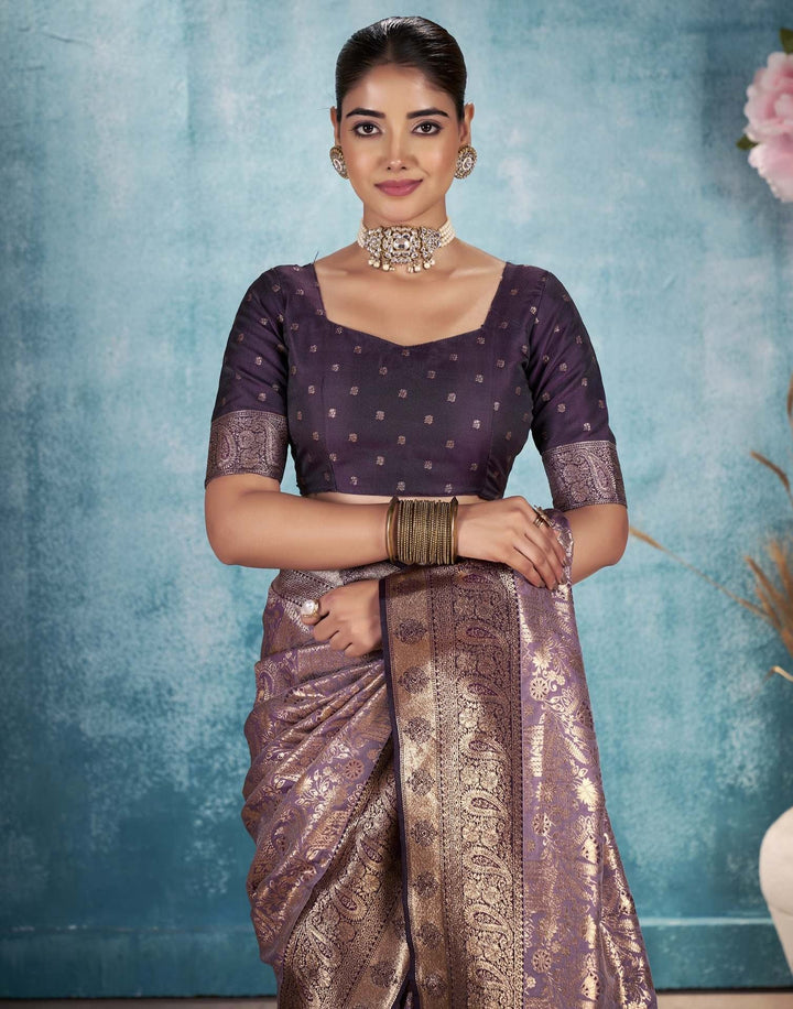 Wedding Wear Mauve Color Soft Silk Woven Saree