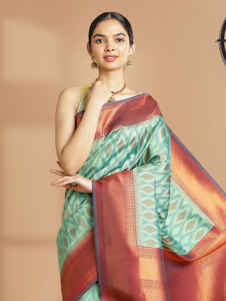 Wedding Wear Mint Green Color Soft Silk Saree With Maroon Border