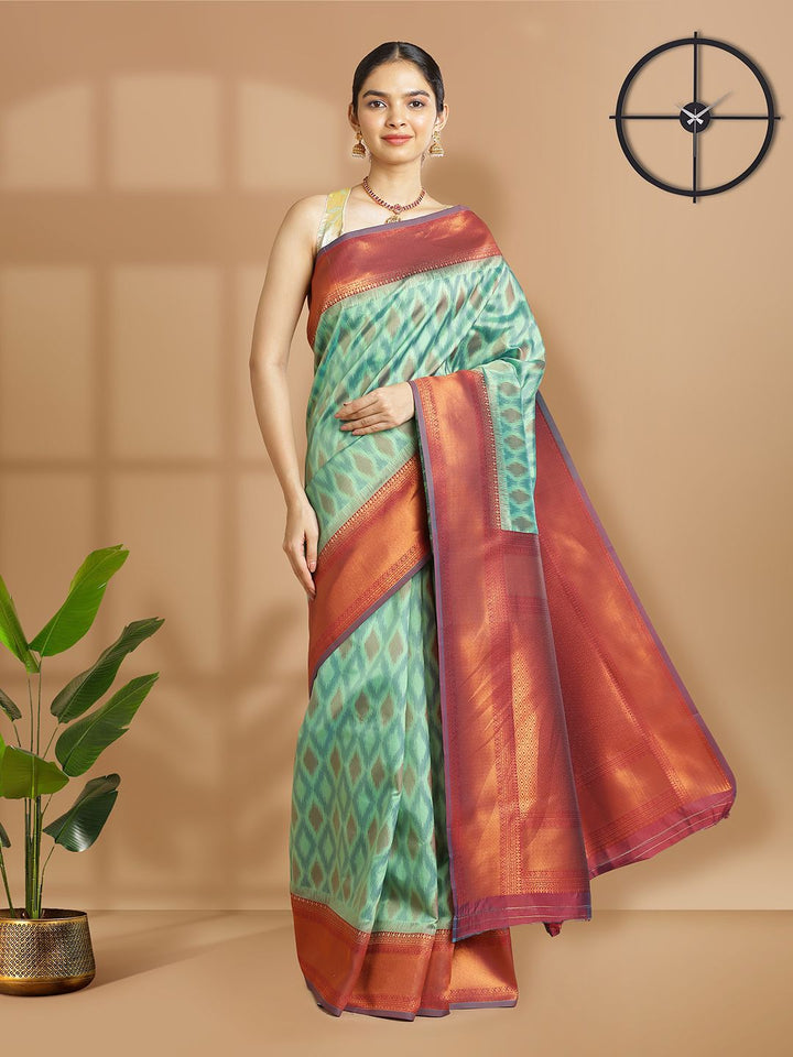 Wedding Wear Mint Green Color Soft Silk Saree With Maroon Border